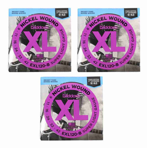 Encordoamento Para Guitarra D´addario .009 Exl120-b 03 Jogos