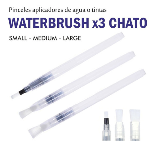 Set X3 Water Brush Pincel Chatos Largo Medio Fino