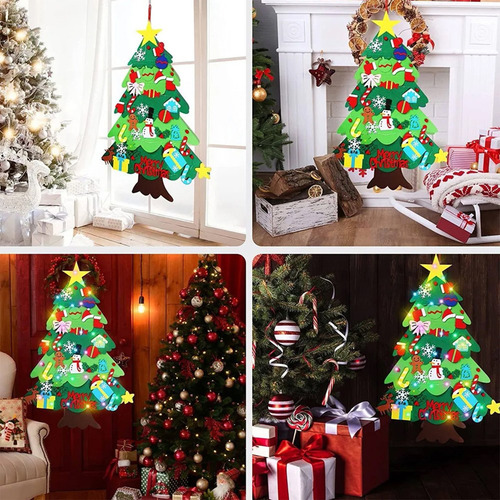 Árbol De Navidad De Fieltro Para Decoración De Pared Con Luz