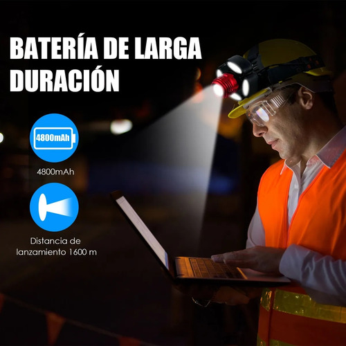 Lampara Minera 5 Led Linterna De Cabeza Recargable Headlamp Blanco Negro