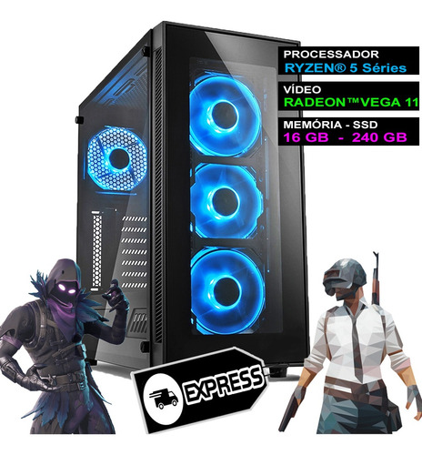 Imagem 1 de 6 de Pc Gamer Computador Completo Ryzen 5 16gb Ddr4 Ssd Nfe Wifi