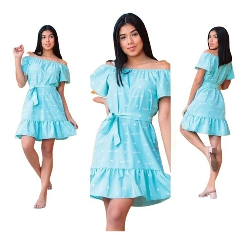 Imagem 2 de 3 de Vestido Juvenil Ombro A Ombro Com Manguinha Moda Blogueira