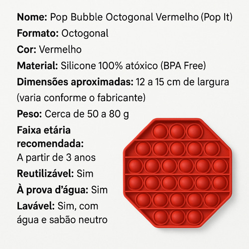 Brinquedo Pop It Fidget Sensorial Octogonal Vermelho