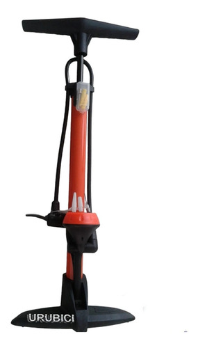 Inflador De Pie Doble Valvula Para Bicicleta 53cm. Naranja