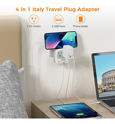 Pack Adaptador De Viaje Italia Con 2 Puertos Usb