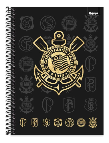 Caderno Corinthians Futebol Spiral Capa Dura 80 F Cor Preto