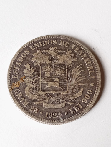 Moneda De 5 Bs Fuerte Plata 1924