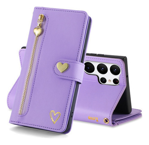 Jing Funda De Piel Tipo Cartera Con Cremallera Para Samsung