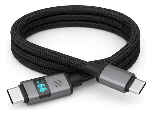 Cabo Carregador Rápido 100W Turbo USB-C com Visor LED Nylon Trançado - Ice Coorel