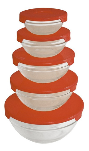 Imagen 2 de 9 de Set X 5 Bowls De Vidrio Con Tapa Apto Microondas Soft Carol