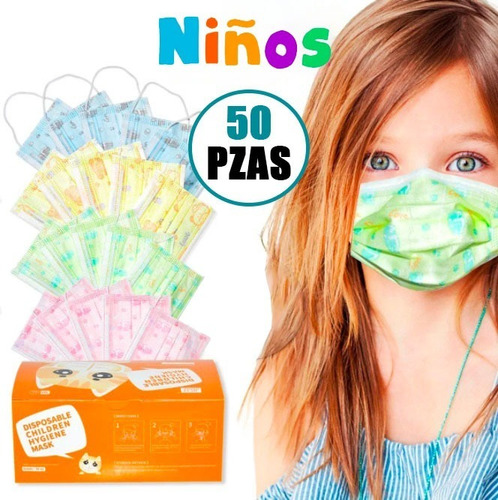 Cubrebocas Niño Niña Colores Plisado Tricapa Termosellado