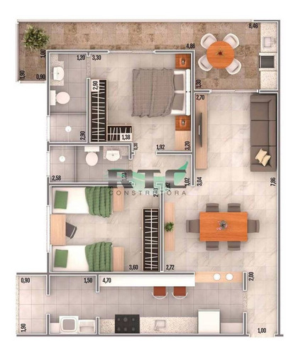 Imagem 2 de 11 de Apartamento, 3 Dorms Com 107 M² - Vila Caiçara - Praia Grande - Ref.: Masot271 - Masot271