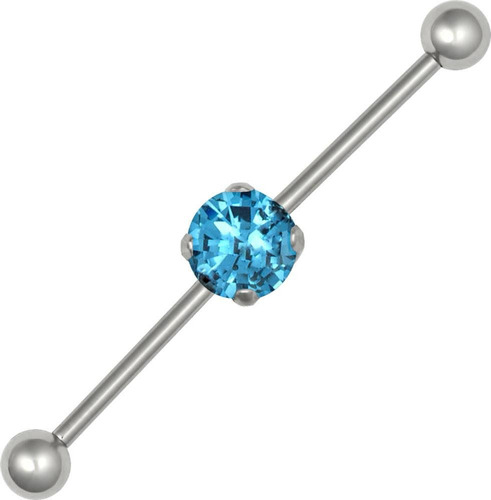 14g Acero Quirrgico 1.5  Azul Claro Solitaire Cz Vidrio Pier