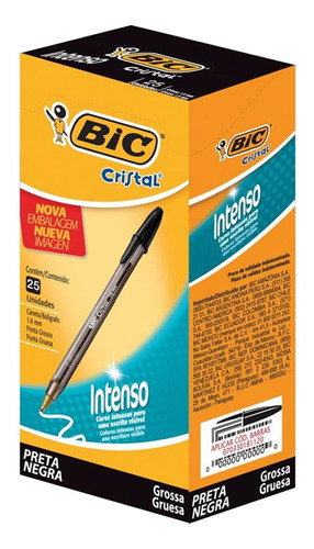 Kit de bolígrafos Bic Cristal Bold de 1,6 mm de grosor con 25 unidades. Color de pintura: negro, color exterior: ahumado