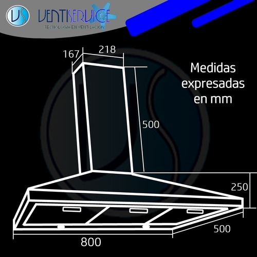 Campana Cocina Extractora 80 Cm Acero Motor Exterior 1000m3h