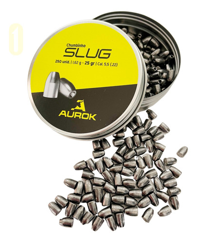 Chumbinho Aurok Slug 5,5mm 1,62g Ponta Oca Pesado 250unid.