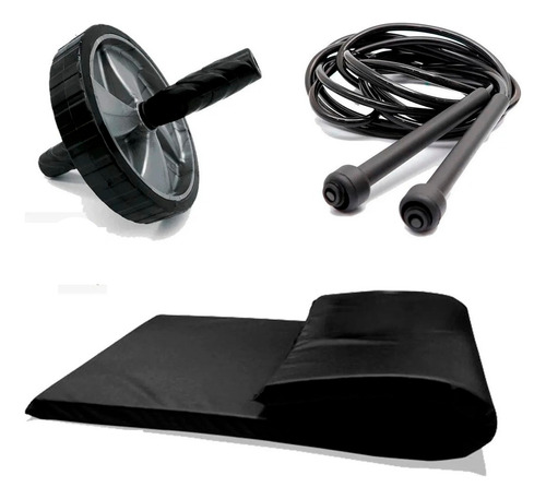 Kit - Roda  Abdominal + Colchonete + Corda Fitness Emagrecer