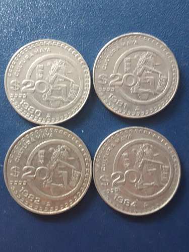 Monedas 20 Pesos Cultura Maya 1980 A 1984 Usadas
