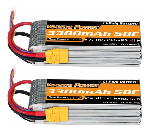 2 Baterias Lipo 22.2v 3300mah 6s 50c Xt90 Plug Para Rc Airpl