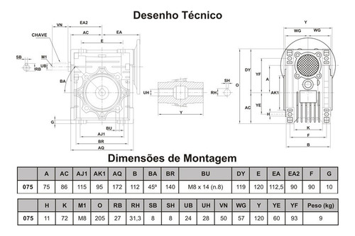 Motoredutor Vds Motor 1,5cv Weg Trifásico Eixo 28mm Vazado