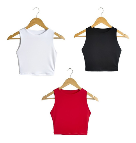 Crop Top Blusa Para Mujer Unicolor Licrada Combo Por 3 Und