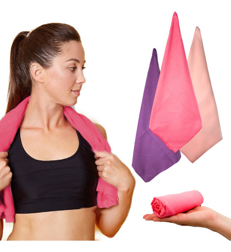 Toalla Gym Gimnasio Deportiva - 3pack - 80x40cm - Mujer Color 1 Rosa Claro 1 Rosa Obscuro Y 1 Morada