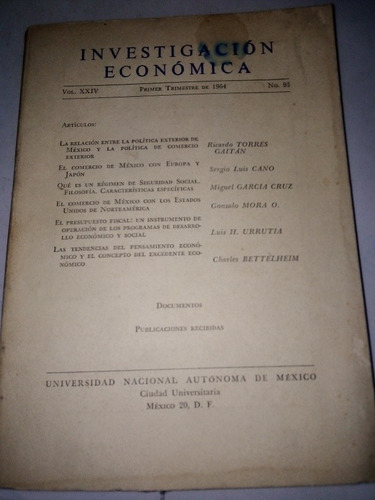 Revista Antigua 1964 Investigación Económica Economía Unam