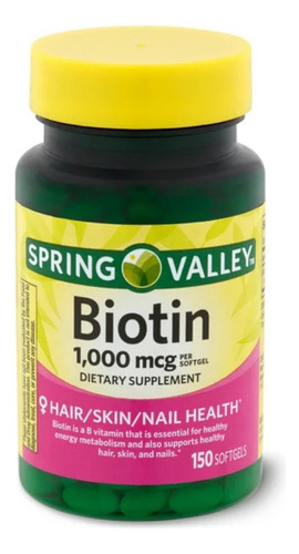 Biotina 1000 Mcg Spring Valley- 150 Capsulas -importada Eua Sabor Sem Sabor
