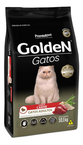 Golden Gatos Adultos Carne 10,1kg Alimento Ração Saudável
