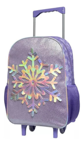 Mochila Infantil Com Rodinha Snowy Estojo E Lancheira Cor Lilás Desenho Do Tecido Lisa Gliter