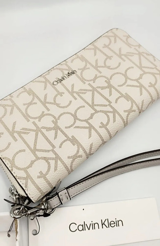 Cartera Calvin Klein Mujer Con Muñequera Billetera Original Beige Monogram