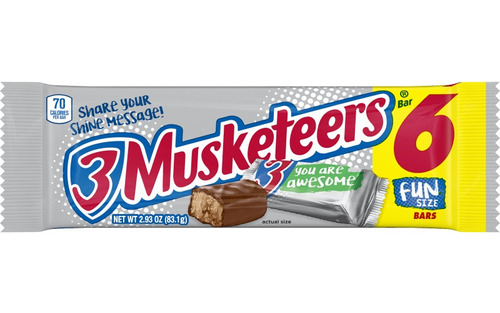 Chocolates 3 Musketeers 6 Fun Size Bars 83.1g Importado