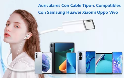 Auriculares de móvil con micrófono, estéreo, cable de 1,2 m, conexión tipo  C, cascos compatibles con Xiaomi, Huawei, Samsung, So