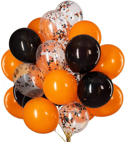 Set Globos Halloween Naranja Negro Confetti  Decoracion