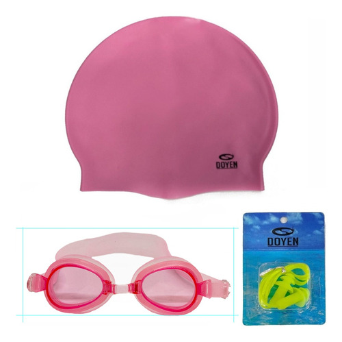 Kit Niño Natacion Gorra Silicona Antiparra Tapón Oídos Rosa