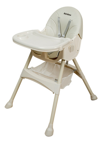 Silla De Comer Rainbow Celine 2 Alturas Reclinable Cuerina Con Ruedas Gris Clarito