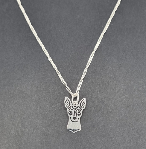 Dije Xoloitzcuintle Minimalista + Cadena En Plata Ley 925