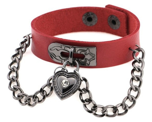 Pulsera Con Cadena Y Corazón Con Cristal De Piel Sintética 