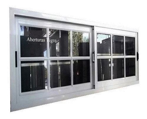 Ventana Aluminio Blanco 120x40 Vidrio Repartido Con Rejas