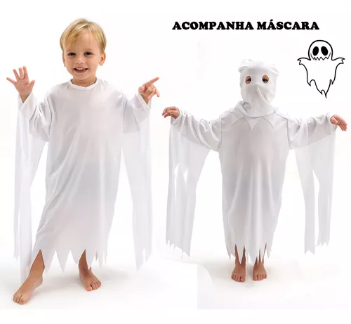 Fantasia de Fantasma Infantil Masculino Com Máscara Para Halloween M 5-8