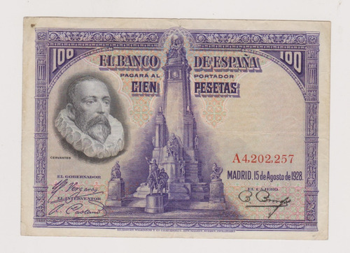 Billete España 100 Pesetas Año 1928 Muy Bueno Manchado