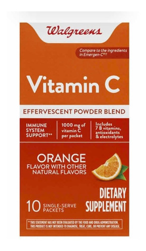 Walgreens  Vitamina C 1000 Mg Producto Americano 10 Sobres