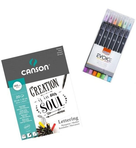 Kit Lettering Canson 180gm + Brush Pen Tons Pastéis