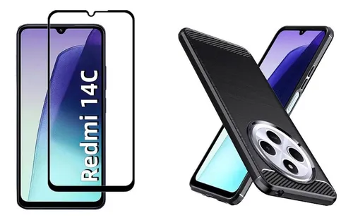 Funda Tpu Fibra Carbono + Templado Para Redmi 14c / Poco C75