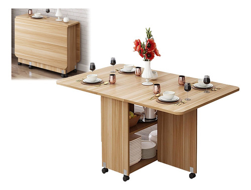 Mesa Plegable De Madera Mesa De Comedor Movible Con Ruedas