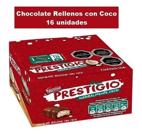 Chocolate Prestigio Relleno Con Coco Caja X 16 Unidades