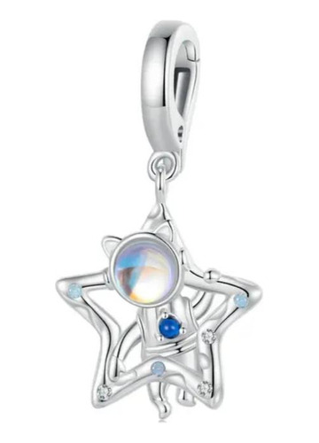 Charm Diseño Astronauta Luna Y Estrella, Plata De Ley 925.