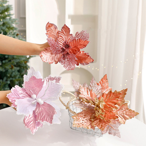Flores Simuladas Navideñas De Estilo Europeo Con Purpurina D