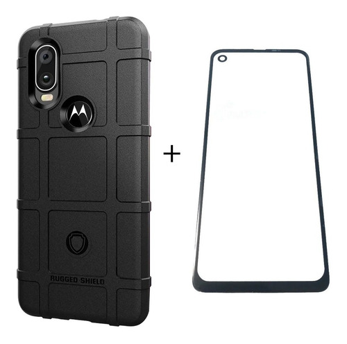 Capa Motorola One Vision Rugged Shield + Película Vidro 3d