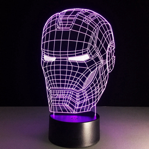Luminaria 3d Led 16 Cores Homem De Ferro Quarto Decoração Cúpula Diversas Estrutura Preto
